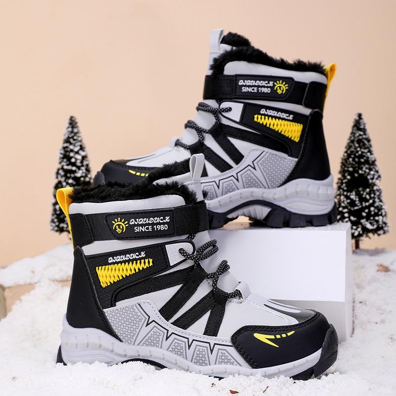 Kids' Winter Snow Boots with Velvet Lining, Ages 6-12, Outdoor Skiing, Warm & Cold-Proof Cotton Boots for Boys