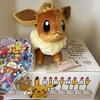 [USED] Birthday Box Plush Toy Life-Size Eevee Lying Down with Bonus Included Pokemon