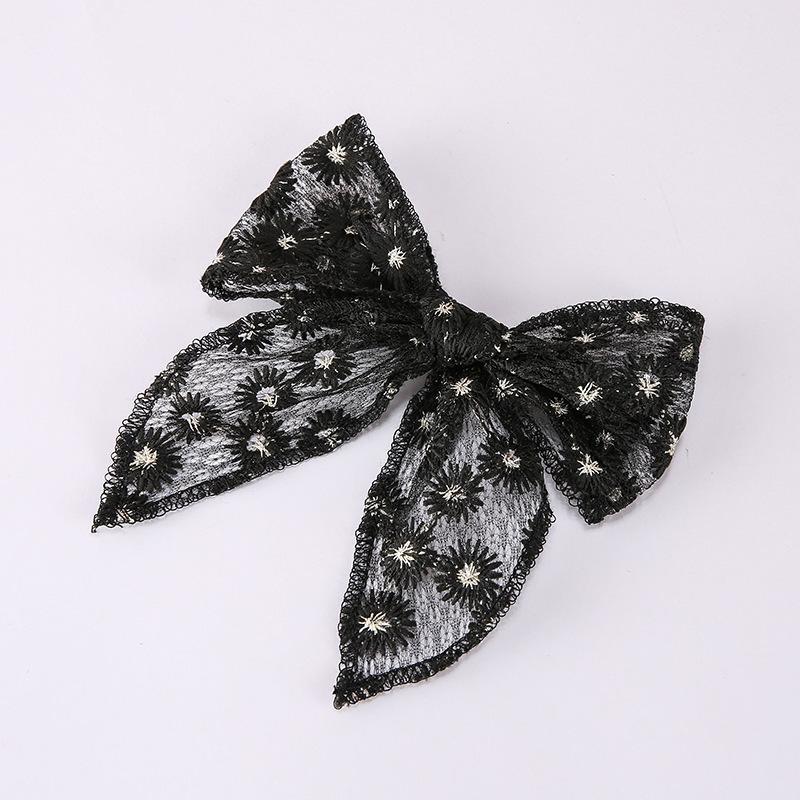 1 Piece Solid Color Elegant Ponytail Decoration Kids Flower Embroidery Lace Bow Hair Clips Hair Accessoreis For Girls