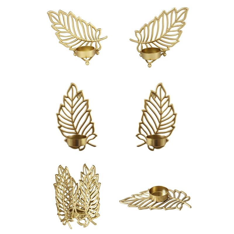 

Christmas Metal Candle Holder Golden Leaf Shaped Candlestick Holder Stand Tray for Home Decor Party Supply Tabletop Decor