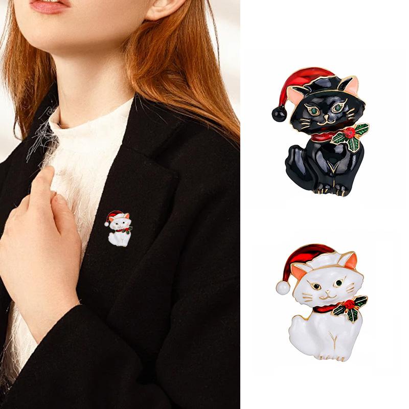 1 ks Slitina Pro Ženy Kočka Brože Smalt Zvíře Brož Odznaky Dárky k Novému Roku Bílá Černá