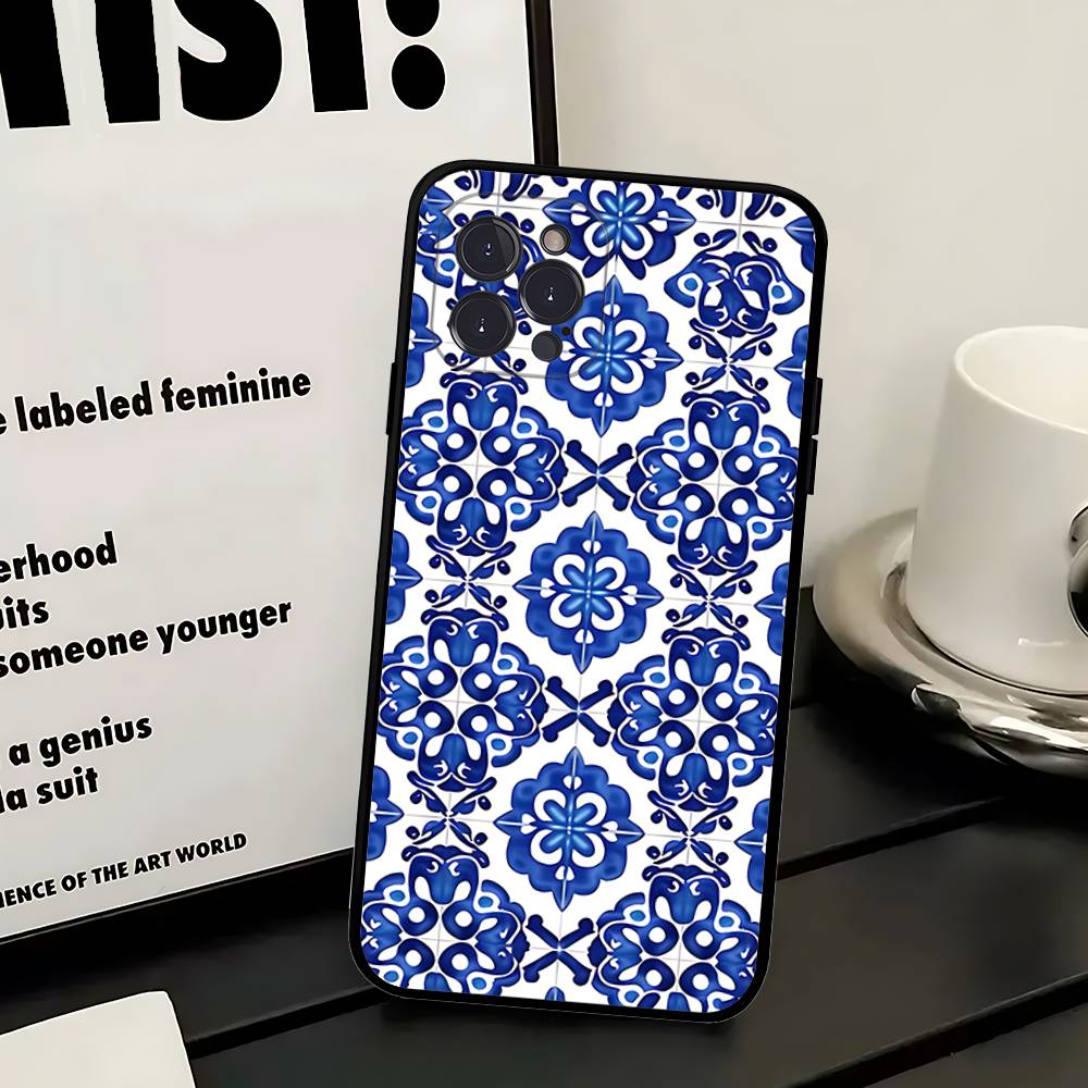 Portuguese Glazed Tiles Phone Case For IPhone 17 16 14 15 13 12 11 Pro Max Plus Silicone Soft Cover