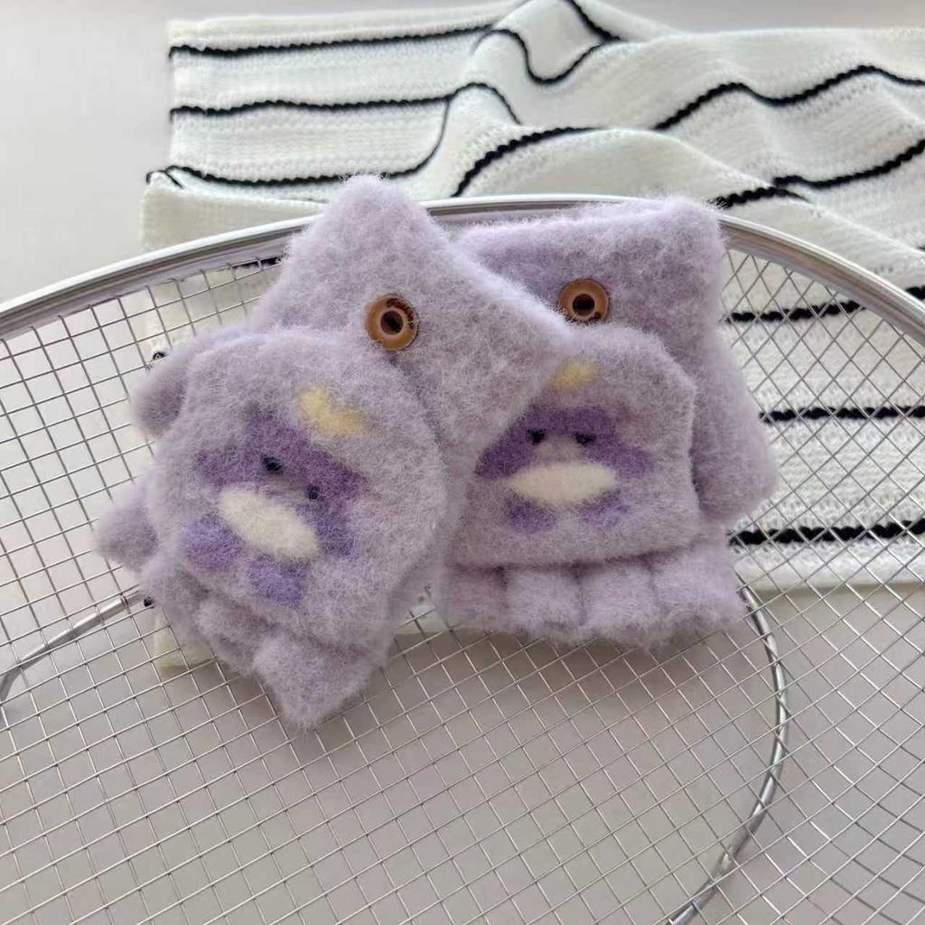 Children's Flip Top Gloves Autumn and Winter Writing Gloves for Boys and Girls Cute Cartoon Warm Gloves