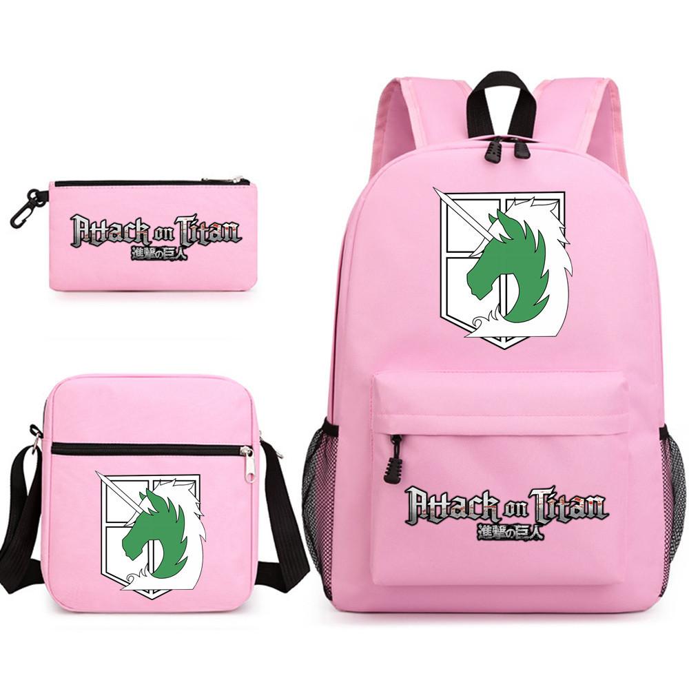 Attack Giant Attackontitan School Bag Three-Piece Printed Backpack Student Computer Canvas Bag