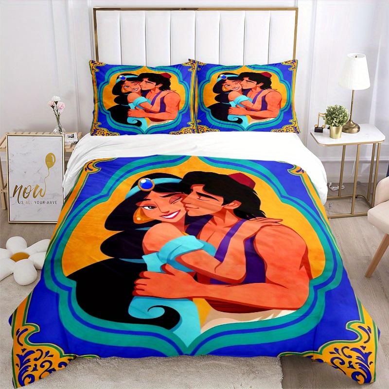 3pcs Princess Jasmine & Aladdin Romantic Love Quilt Cover Set (1 Quilt Cover + 2 Pillowcases Without Pillow Core), High-Definition Printing for H