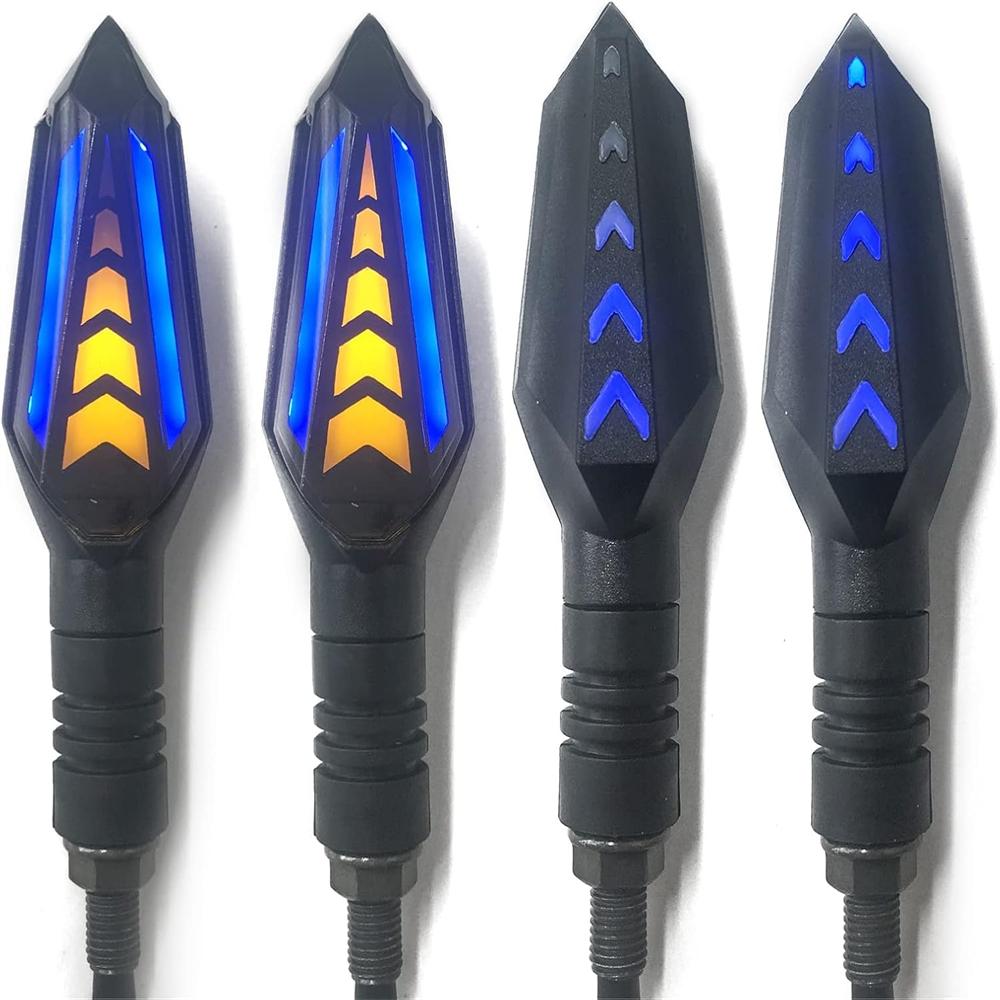 Universal 4Pcs Motorcycle Turn Signals Double Color Led Yellow Amber Flowing Blinker and Blue Daytime Running Indicator (Black)