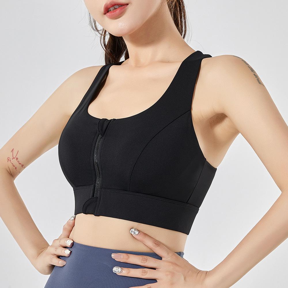 Premium Front Zipper Sports Bra - Shockproof High-Impact with Built-in Cups & Stylish Back Design for Women