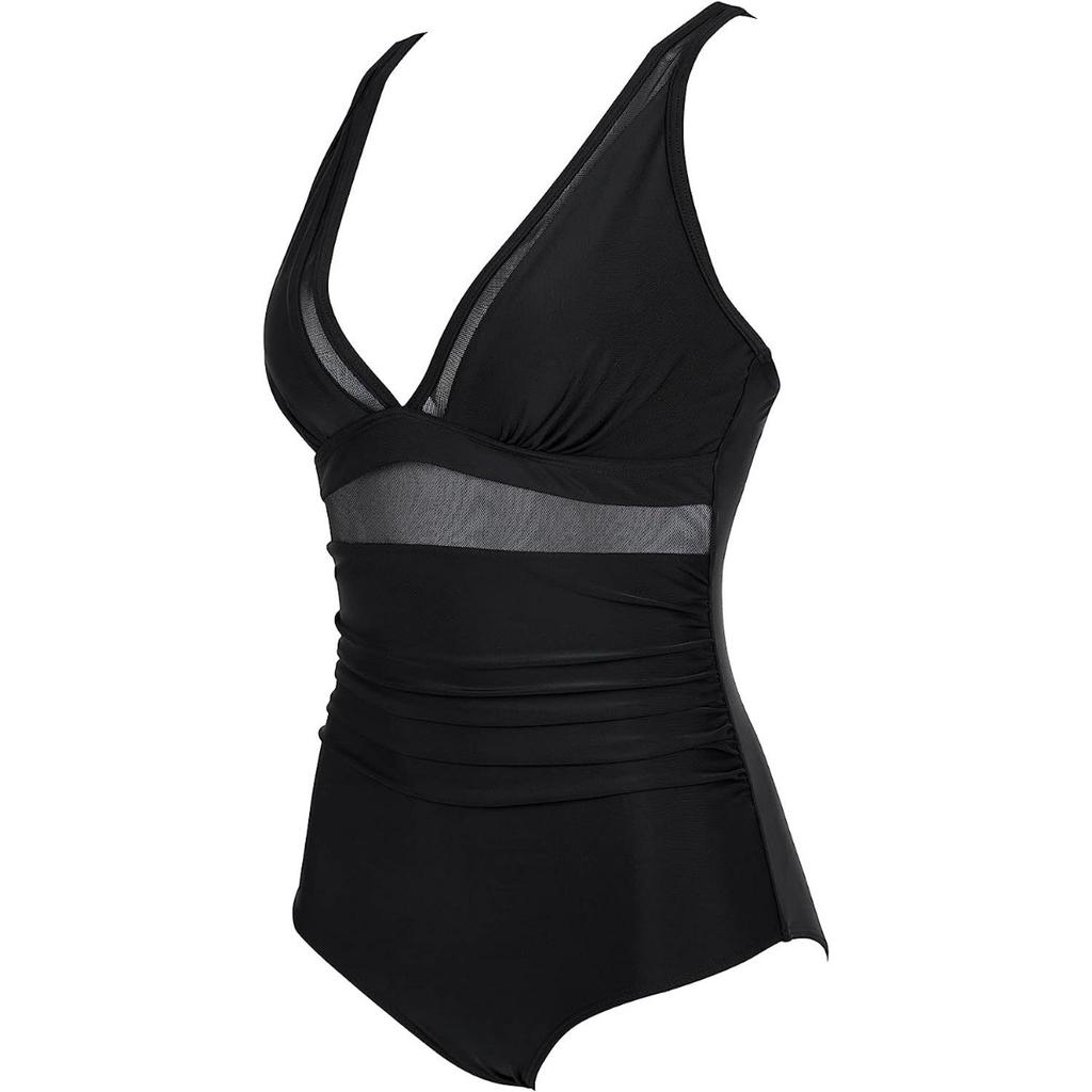 Einteiliger Badeanzug für Damen, ausgehöhltes Mesh, tiefer V-Ausschnitt, Bikini, Strand-Badeanzug