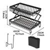 Drain Dish Rack with Wine Glass Holder Strong Load-bearing Height Adjustable 2-Tier Kitchen Counter Drying Rack Utensil Holder