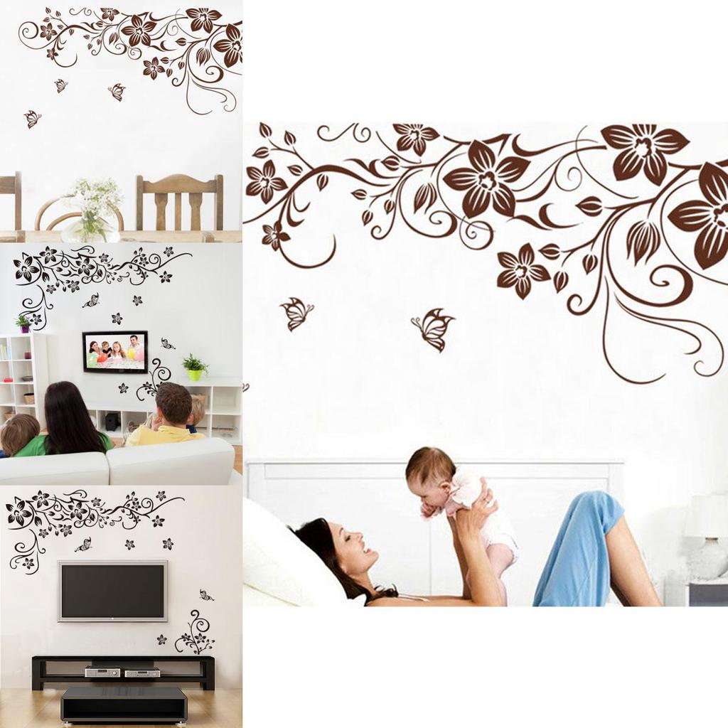 Beautiful Butterfly Vine Flower Vinyl Wall Decals Featuring Stylish Plant Theme For Home Enhancement