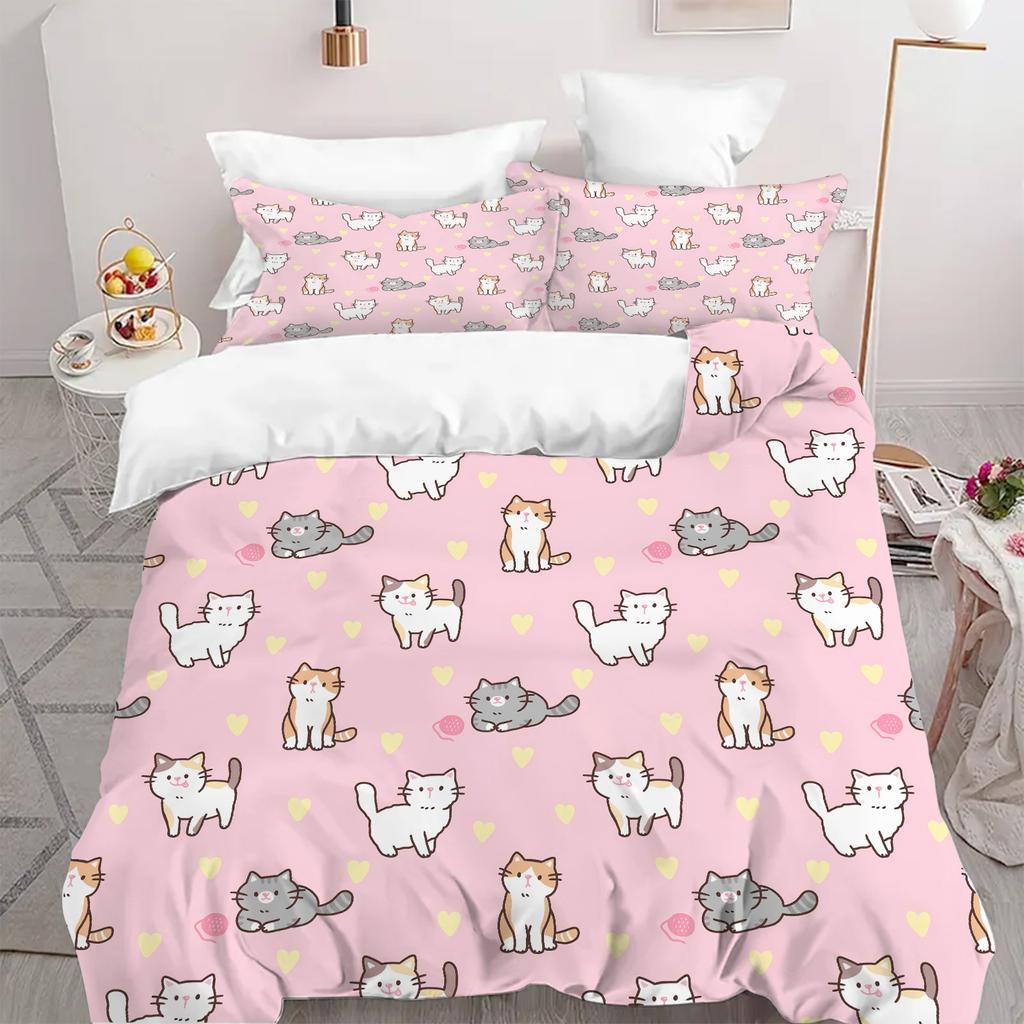 Comforter Cute Cats Pattern 3D Printed Set Cute Animal Style Home Textiles Soft Comfortable Bedding Set