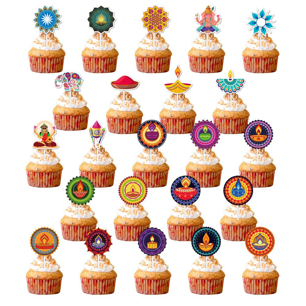Diwali Theme Cake Topper Flags Paper Party Decor For Celebrations