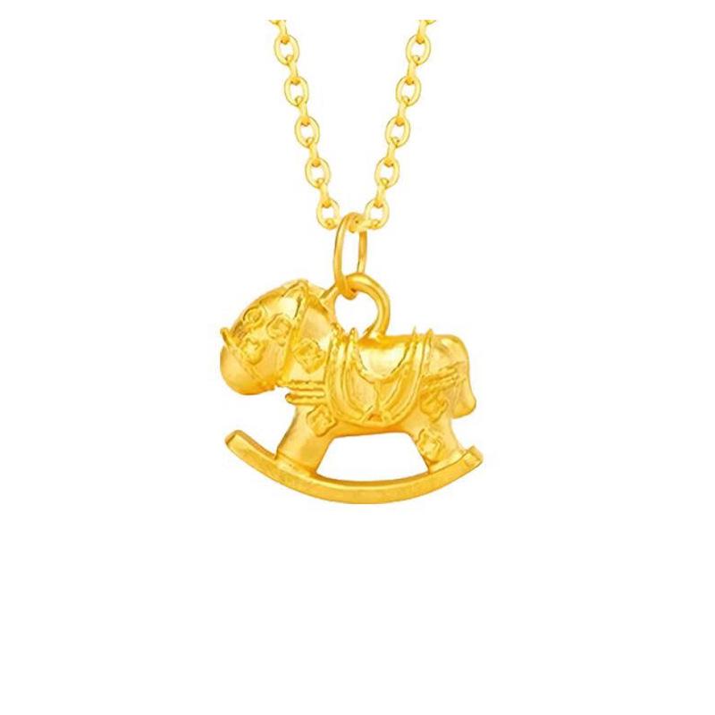 Ma Shang You Qian 999 Pure Gold Horse Necklace - Zodiac Pendant Gift for Girlfriend Pendant Only