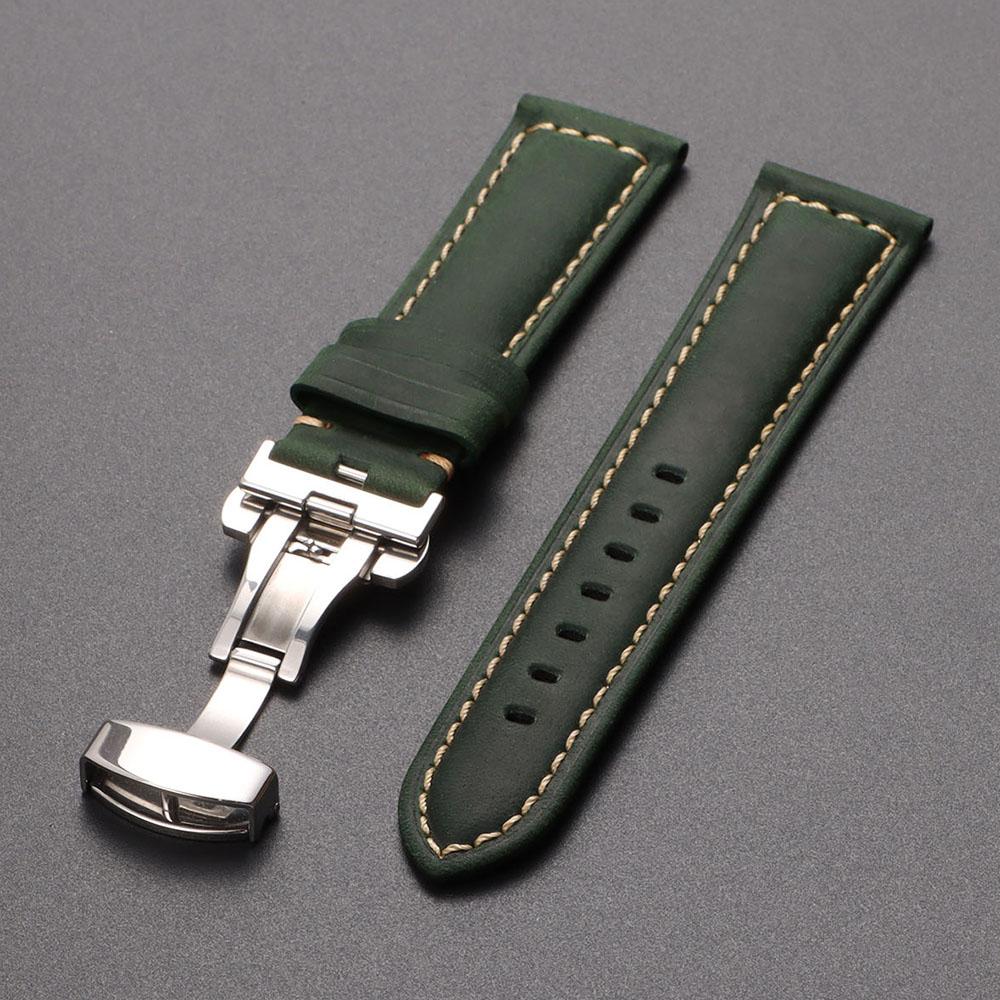 

Genuine Calfskin Leather Watchband 20mm 22mm 24mm Butterfly Buckle Bracelet for Omega Business Watch Band for Seiko Brown Straps 24mm&Silver Buckle темно-зелений колір
