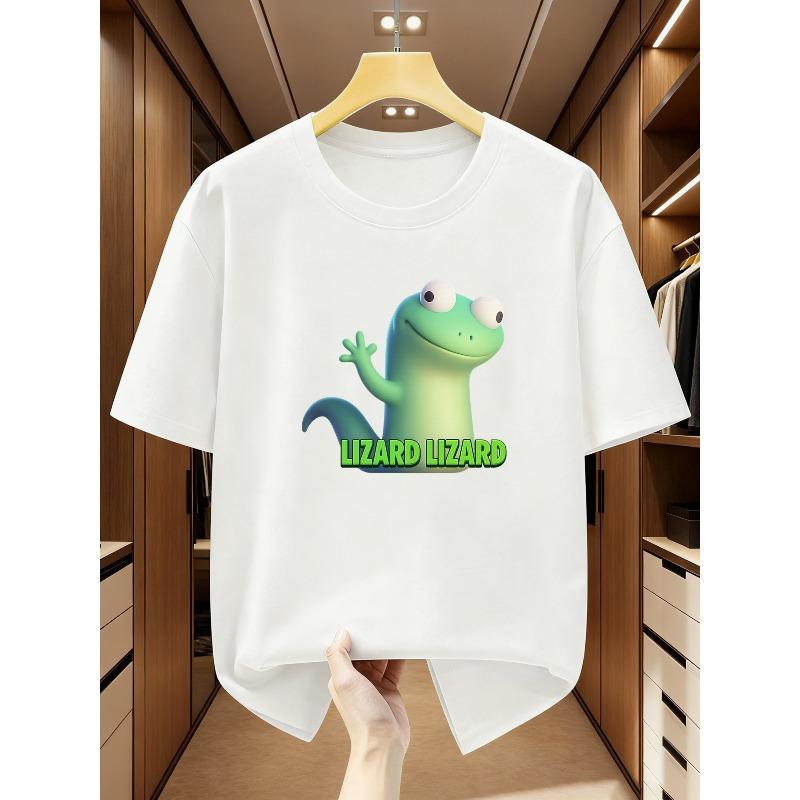T-shirt da uomo taglia europea con motivo lucertola dagli occhi grandi a cartoni animati, girocollo, manica corta, comoda, casual, a manica corta per l'estate