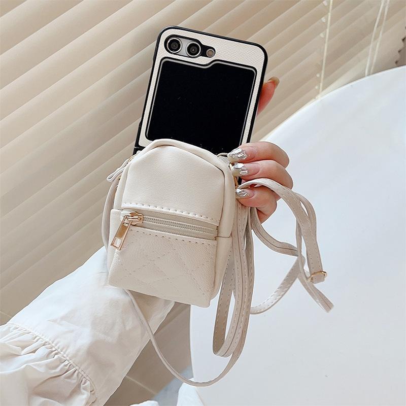 For Samsung Zflip5 Large Capacity Mini School Bag Mobile Phone Case Clamshell Folding Screen Diagonal Cross-string Wallet Card Bag