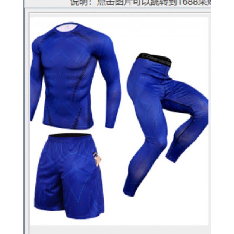 Mens Quick-Dry Athletic Set: Compression Running Pants Long-Sleeve Tee Gym Basketball Outdoor Fitness