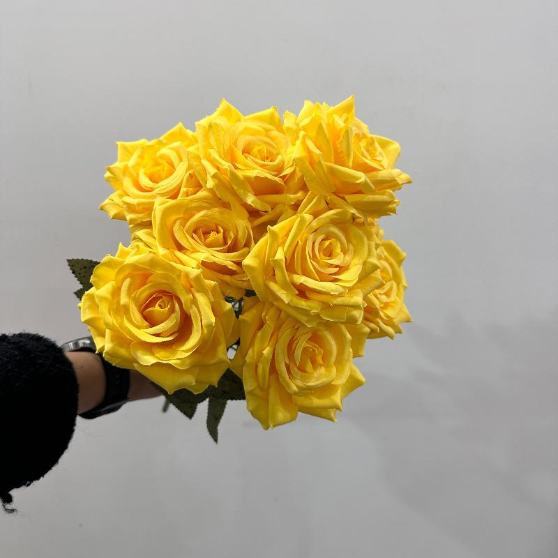 9 Heads Silk Cloth Burnt Orange Rose Bouquet for Wedding Home Party Christmas Decoration Bouquet Artificial Decorative Flowers