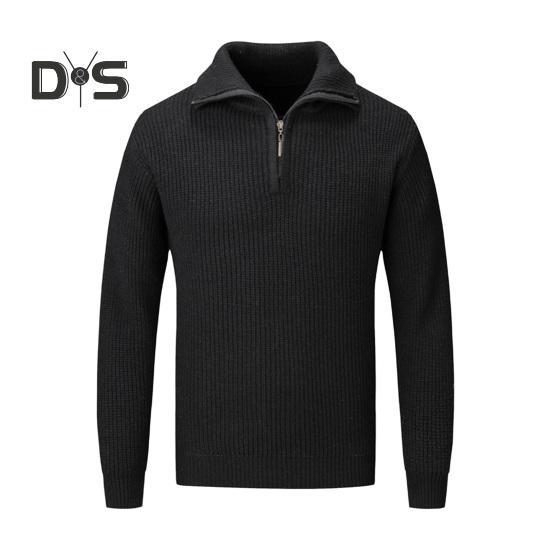 Men Fall Winter Sweater Lapel Loose Half Zipper Long Sleeves Mid Length Solid Color Retro Knitted Sweater