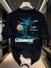 Unisex White T Shirt Vintage Tropical Island Palm Tree Sunset Seaside Print Crew Neck Loose Oversized  Casual Beach Streetwear