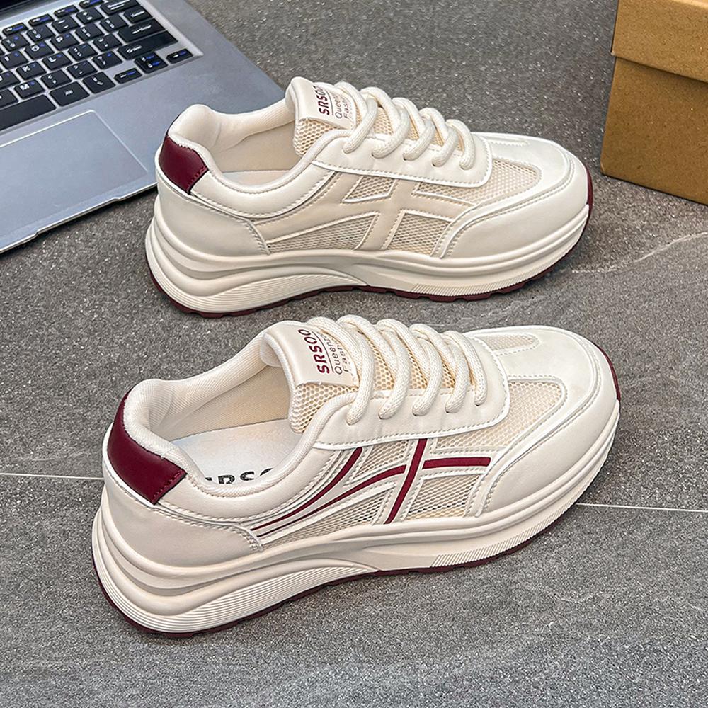 Women's Summer New Style Breathable Versatile Thick Bottom Sneakers Casual Sports Shoes Elastic Closure Ankle Length PU Leather