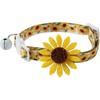 Flower Cat Collar with Detachable Sunflower Charm,Yellow Breakaway Kitten Collar with Bell