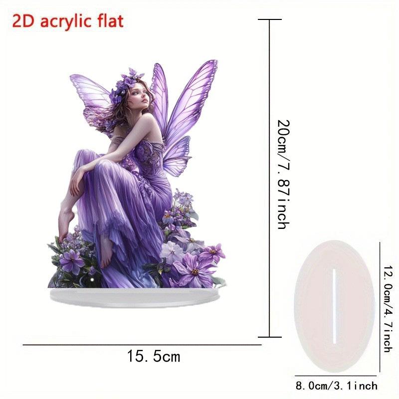 2D Flat Purple Fairy in Flowers Acrylic Sign - Multifunctional Christmas Gift Decoration