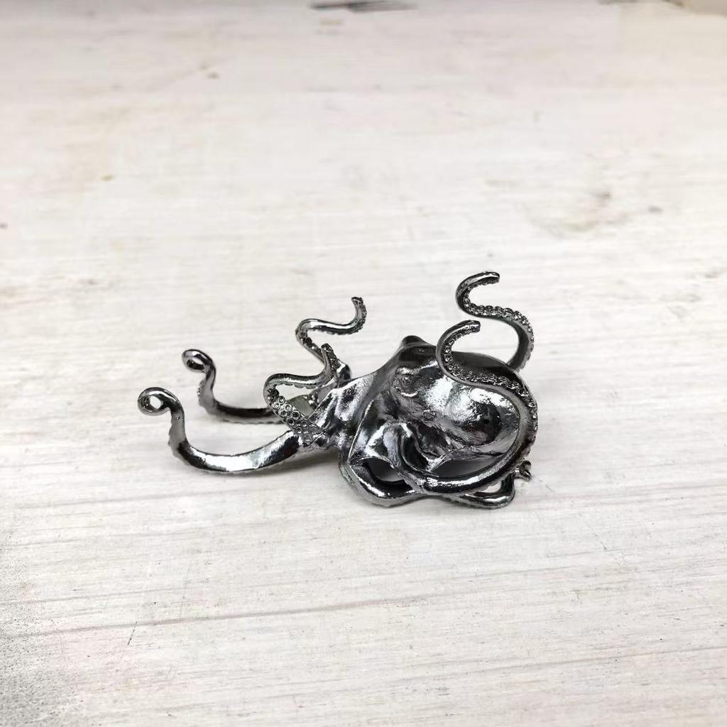 Vintage Brass Octopus Figurine Multi-Functional Phone Stand & Pen Spectacles Holder Car Nautical Desk Ornaments Home Decor Gifts