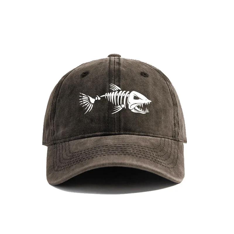 Fishbone Baseball Cap Summer Distressed Dad Hats Men Outdoor Fishing Skeleton Fish Bone Caps