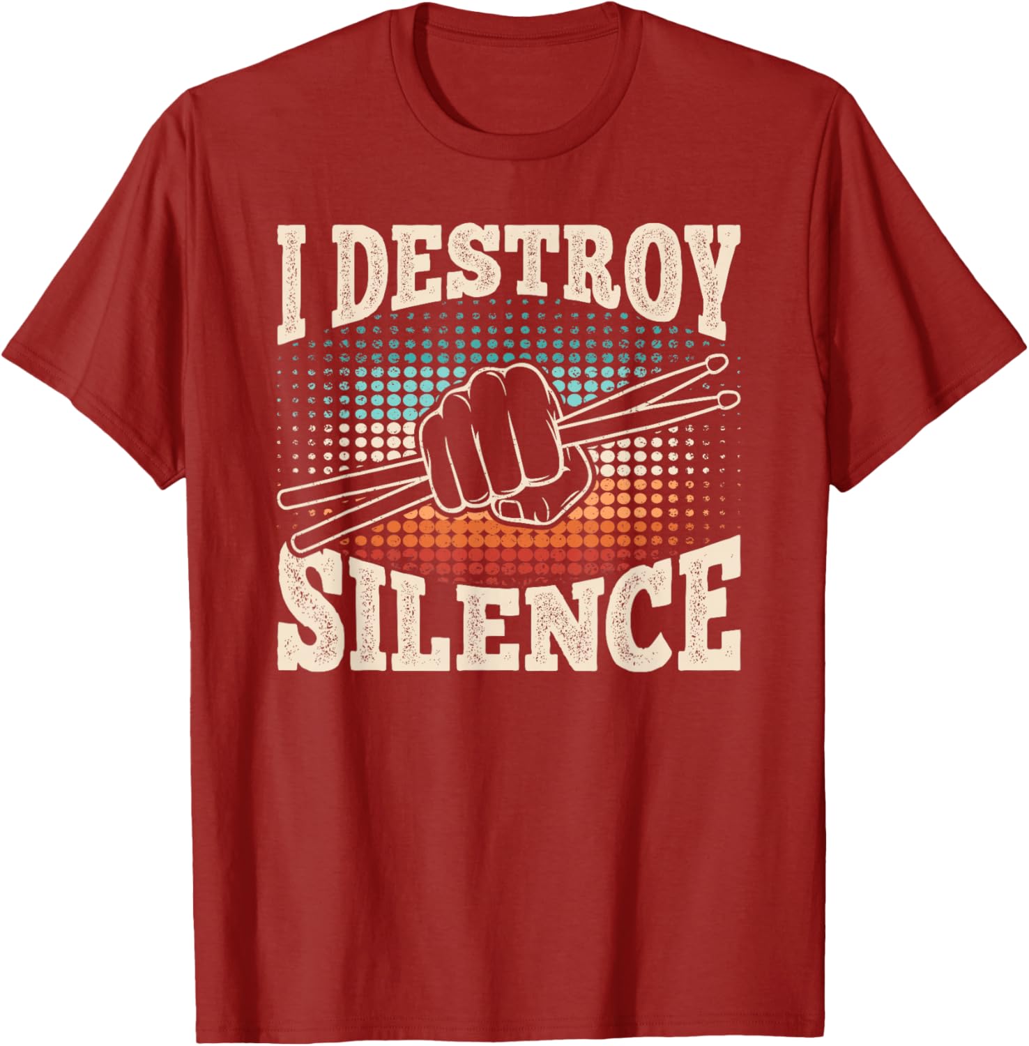 I Destroy Silence Drummer Drum Sticks Graphic Tee Retro Vintage Style Men T-Shirt S
