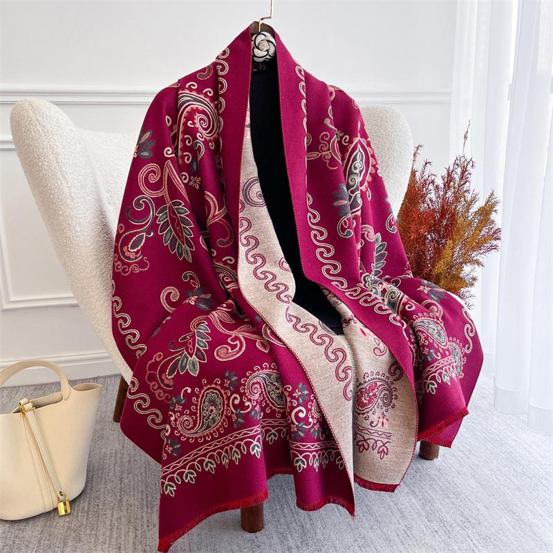 Boho Paisley Winter Scarf for Women Warm Luxury Pashmina Shawls Thick Cashmere Blanket Lady Elegant Poncho Chunky Stoles Bufanda