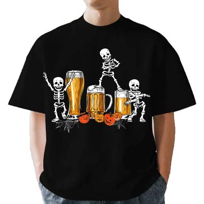 Cotton  Happy Halloween Costume Funny Skeleton Drinking Fashionable Roundneck Shortsleeved Tshirts Both Unisex Women Summer