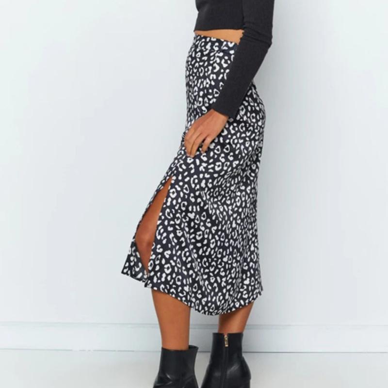 Sexy Leopard Print Split Skirt Casual Fashion Long Skirts for Women Spring Summer Elegant Female Skirt