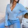 Women Autumn Winter High Waist Solid Color Pullover Sweater V Neck Hollow Bat Sleeve