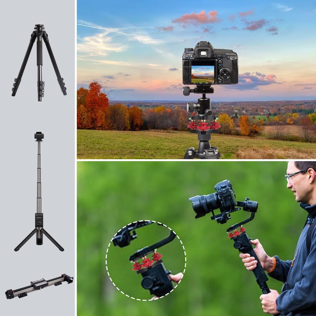 Shiwaki Leveling Base Tripod Head Plate Degree Precision Adjustment Bracket 3 Adjustment Dial Photography Tripod Leveling Base Head Inch with Mounting