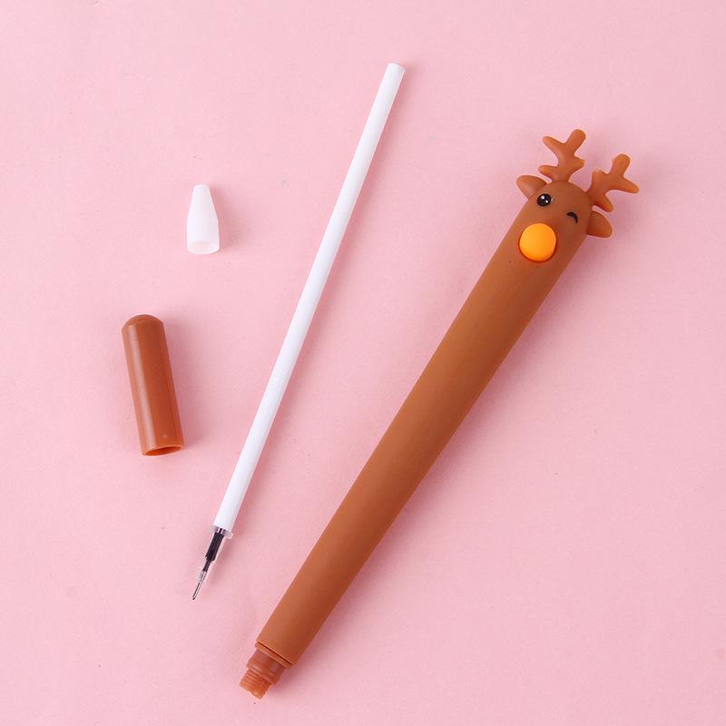 10Pcs Cartoon Soft Rubber Deer Neutral Pen Smooth Writing Suitable for Office Work Brush Problem Signature Diary Notes Student Classroom Prizes Friend