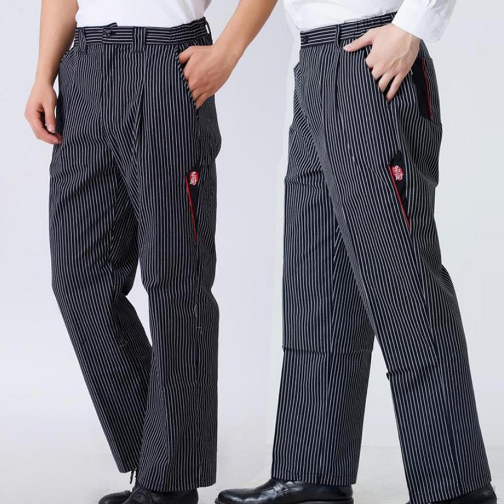 

Chef Waiter Pants Trousers Uniform Black White Stripe M