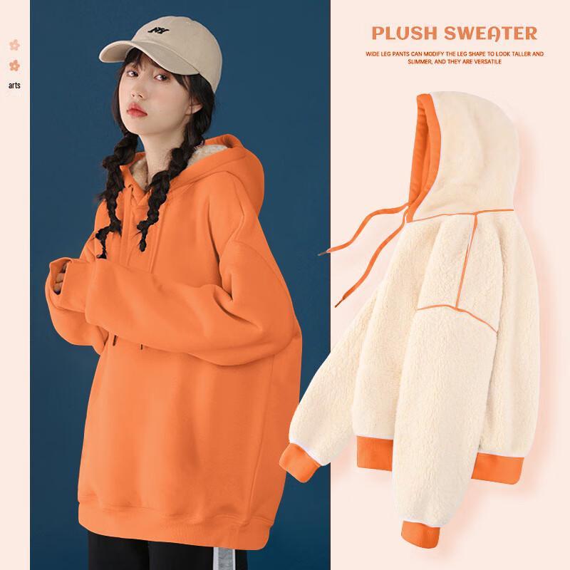 JEANSWEST Women's Lambswool Lined Hooded Sweatshirt