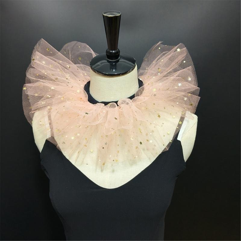 Colletto Arricciato in Tulle da Clown Staccabile per Bambini con Elegante Design Stella Luna per Feste e Oggetti di Scena per Foto