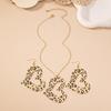 Exaggerated Leopard Print Geometric Heart Earrings & Necklace Set In Retro Fashion Style