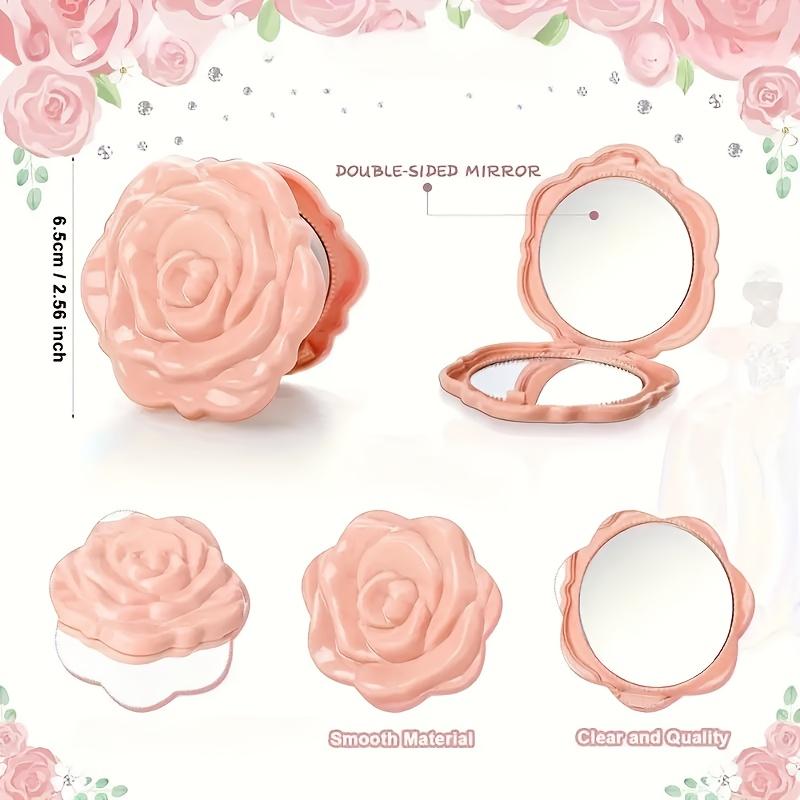 12pcs Pink Rose Compact Pocket Mirrors 3D Floral Compact Small Mirror Plastic Frame Folding Double-Sided Handheld Makeup Mirrors
