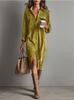 New Solid-Color Corduroy Long-Sleeve Collared Shirt and Loose-Fit Maxi Skirt
