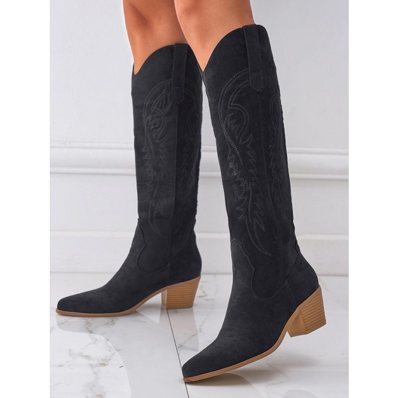 

Мода Ретро Низкий Каблук Женские Сапоги до Колена Мода Острый Носок Вестерн Ковбойские Ботильоны Дизайнер Банкет Выпускной Вечер Обувь Сапоги Женские 35 чёрный