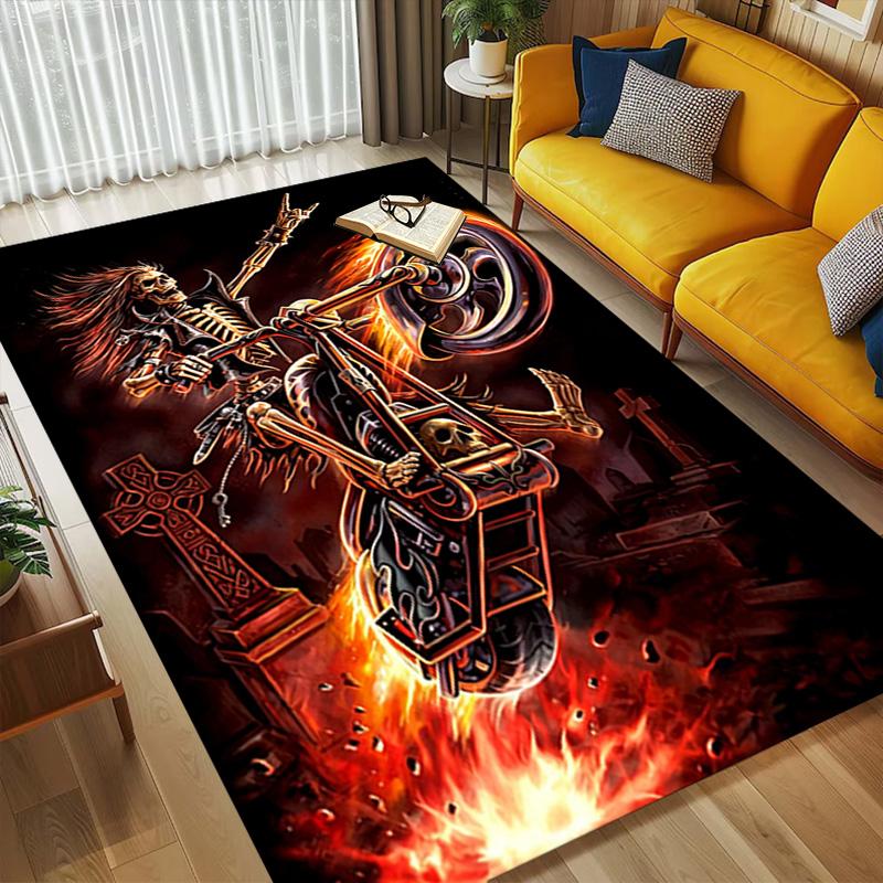 Skull Rider Living Room Nonslip Area Rug Soft Carpet For Bedroom Game Playroom Sofa Office Home Decor Doormat Christmas Gift