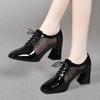 FHC Patent Leather Women Mesh Pumps.Office Lady Mid Heel Work Shoes,Square Toe,Front Laces,Black,Apricot,Red,Dropship