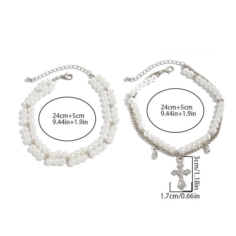 Fashion Double-Layer Tassel Pearl Chain Simple Foot Ankle Beach Party Jewelry For Women Versatile Cross Chain Foot Bracelet Gift