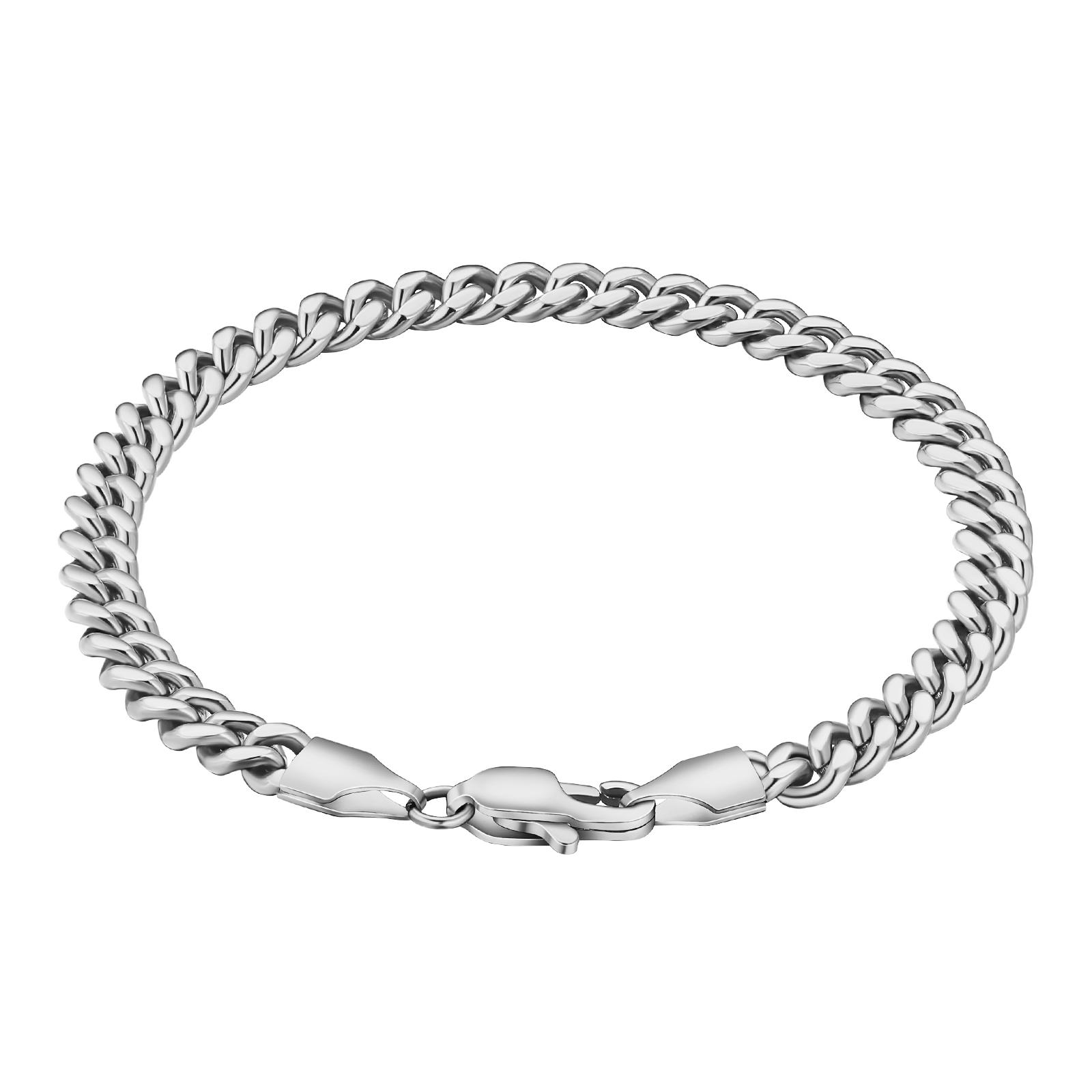 18K Real Gold Plated Cuban 3mm 5mm Sturdy Waterproof Stainless Jewelry Gifts Steel Miami Cuban Link Chain Bracelet for Men Women Fashion&6inch(15.24cm)