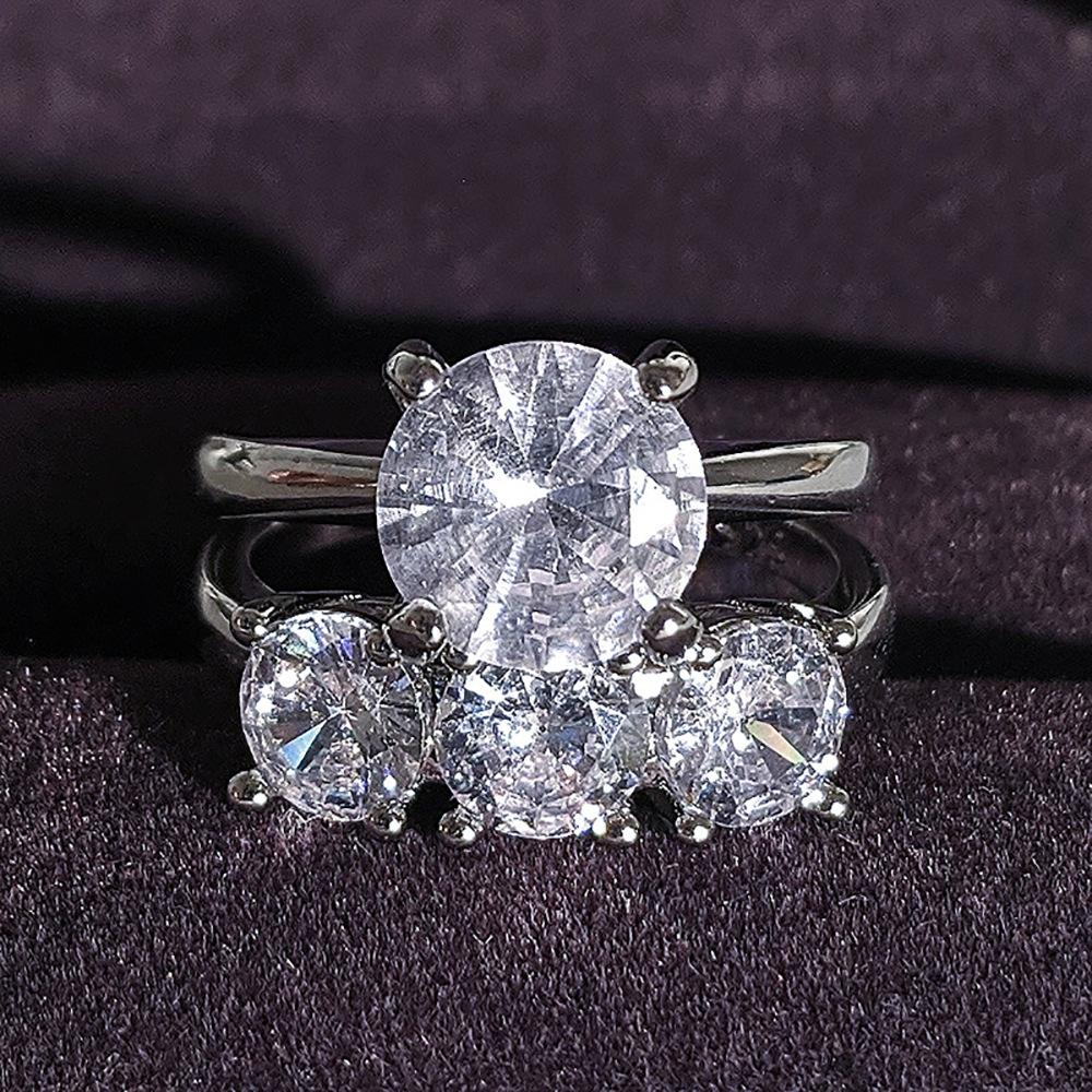 European and American Simple Fashion Engagement Temperament Inlaid Diamond Ring 925 Sterling Silver Combination Ring