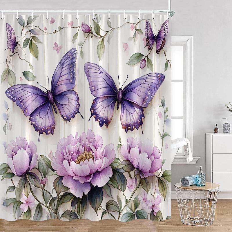 Red Roses Floral Shower Curtain Romantic Flower Plant Love Romance Bath Curtain Polyester Modern Bathroom Decoration with Hook