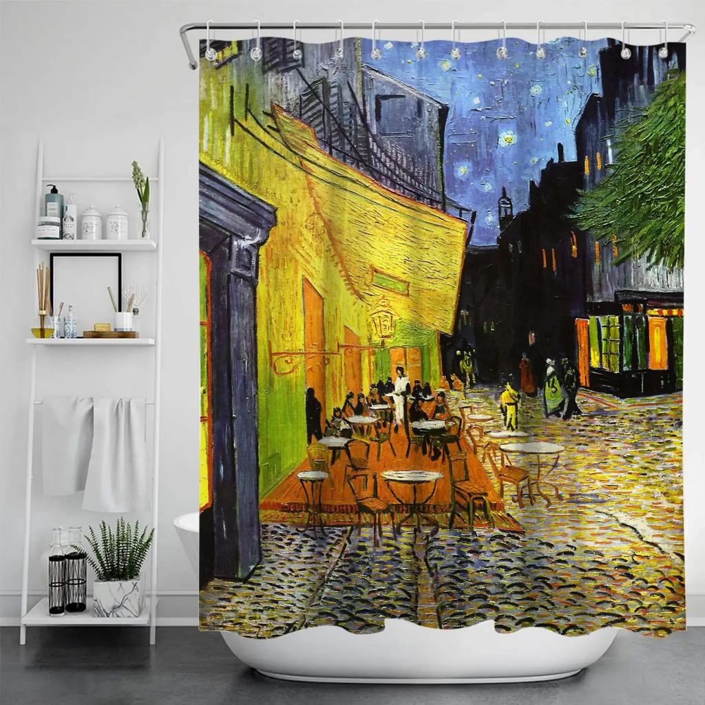 1Pc Van Gogh Painting Anti-Mildew Shower Curtain Polyester Fabric Printed Bathroom Towel Bath Partition